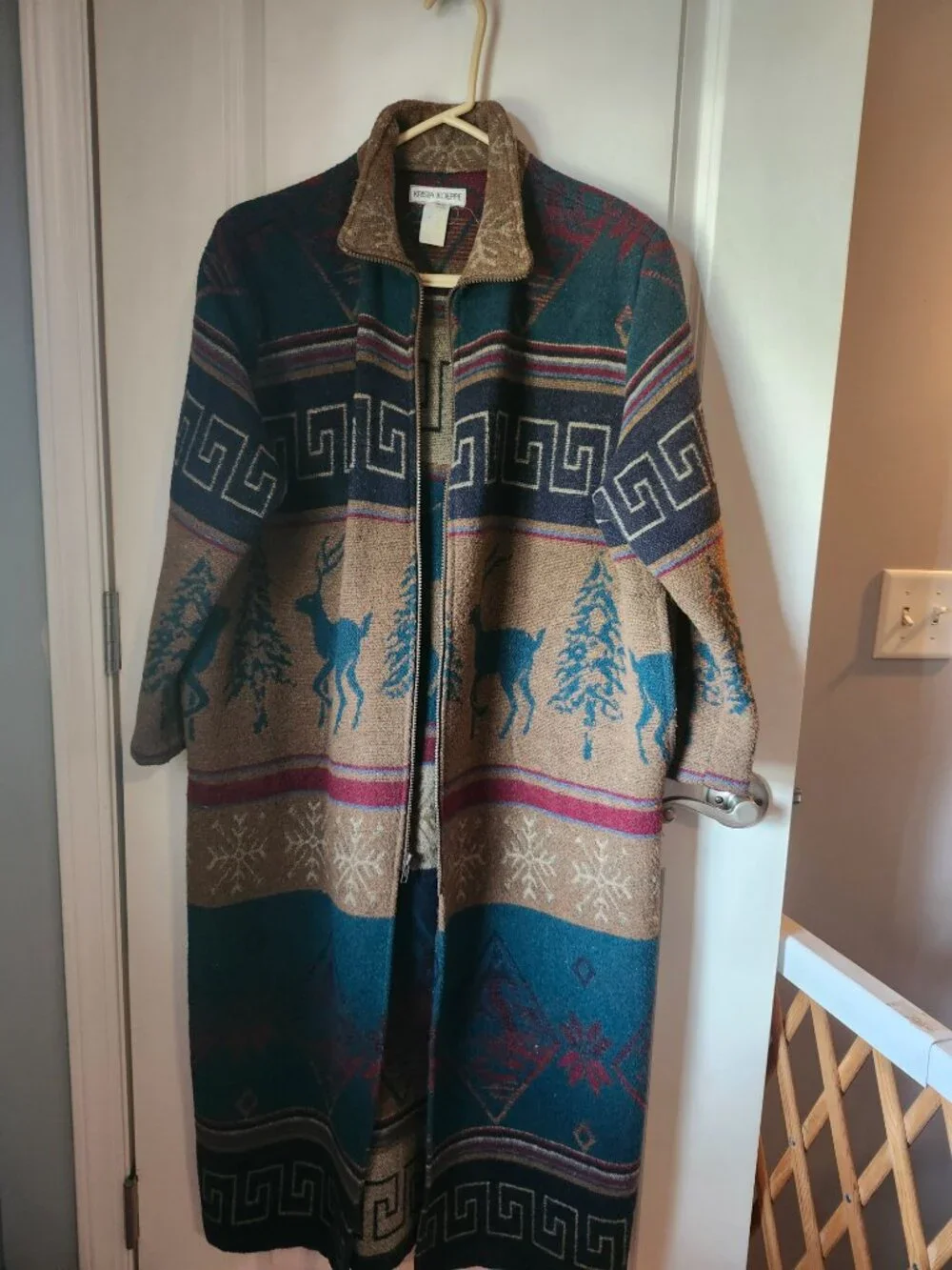 RARE Vintage Krista Koeppe Western Ski Long Wool Colorful Coat